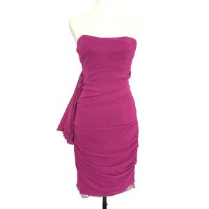 VTG y2k Mandalay Julian Joyce Magenta Strapless Ruched Mini Sheath Dress Lace 4
